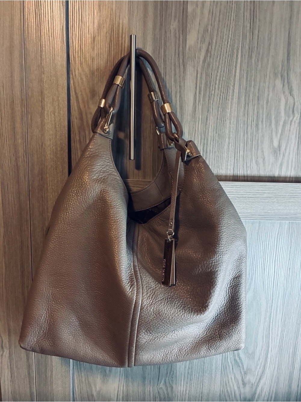 Leather Hobo Shoulder Bag - Taupe Brown